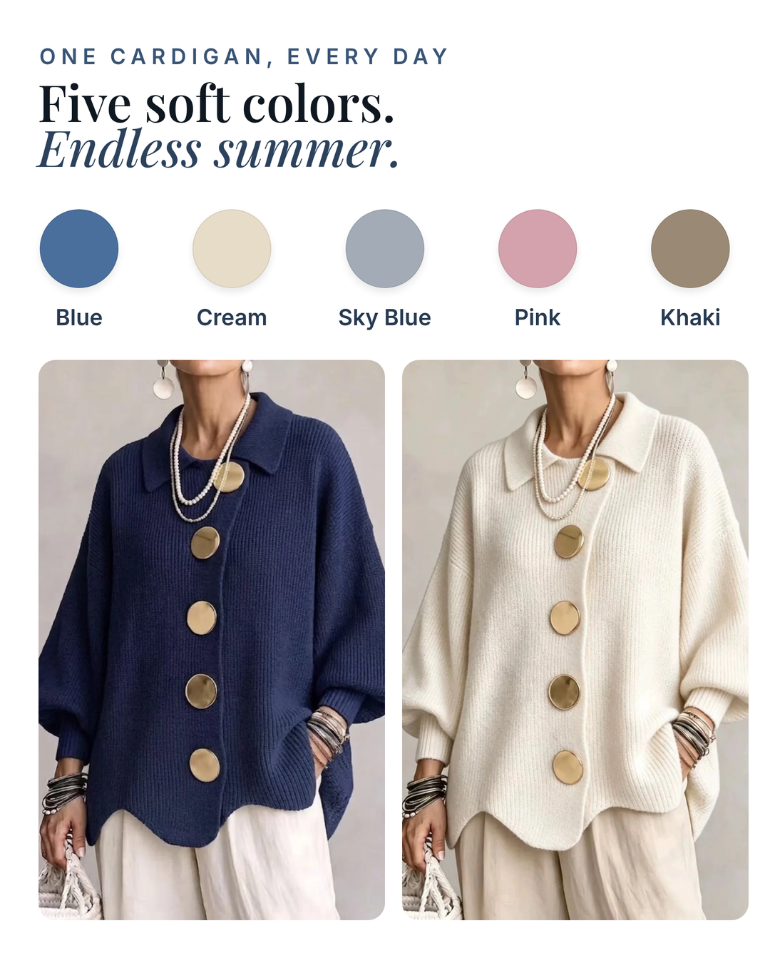 Lara | Oversized Ribbed Cardigan available in 5 colours: blue, cream, sky blue, pink, khaki