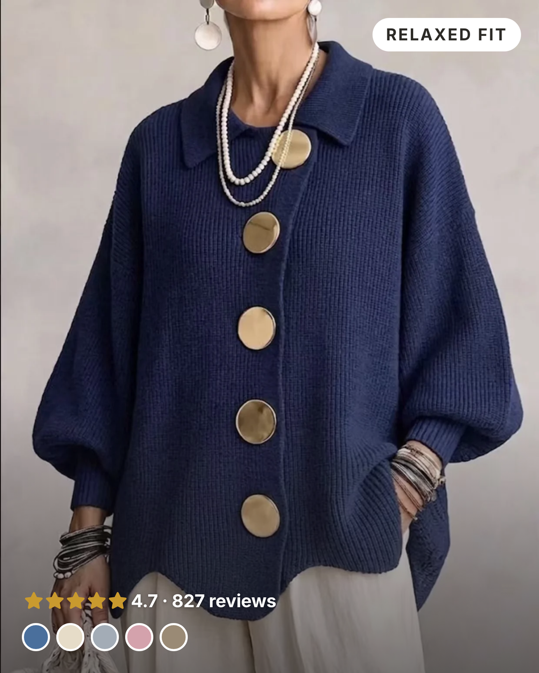 Lara | Oversized Ribbed Cardigan in blue