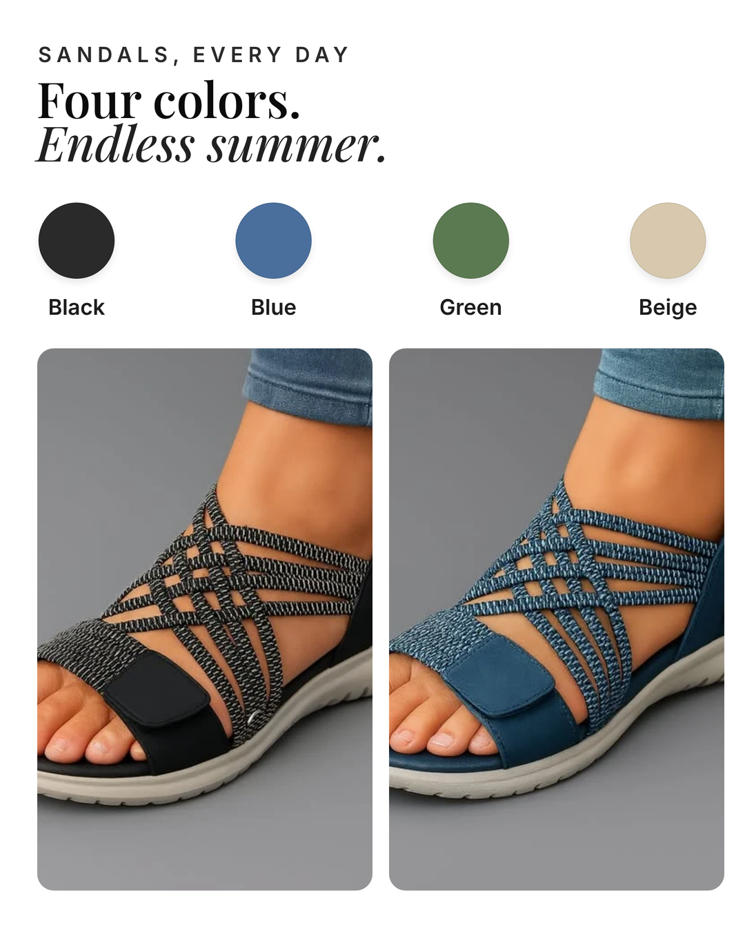Lizette | Orthotic Support Sandals available in 4 colours: black, blue, green, beige