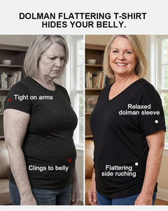 A regular tee next to the dolman tee: relaxed dolman sleeve and side ruching