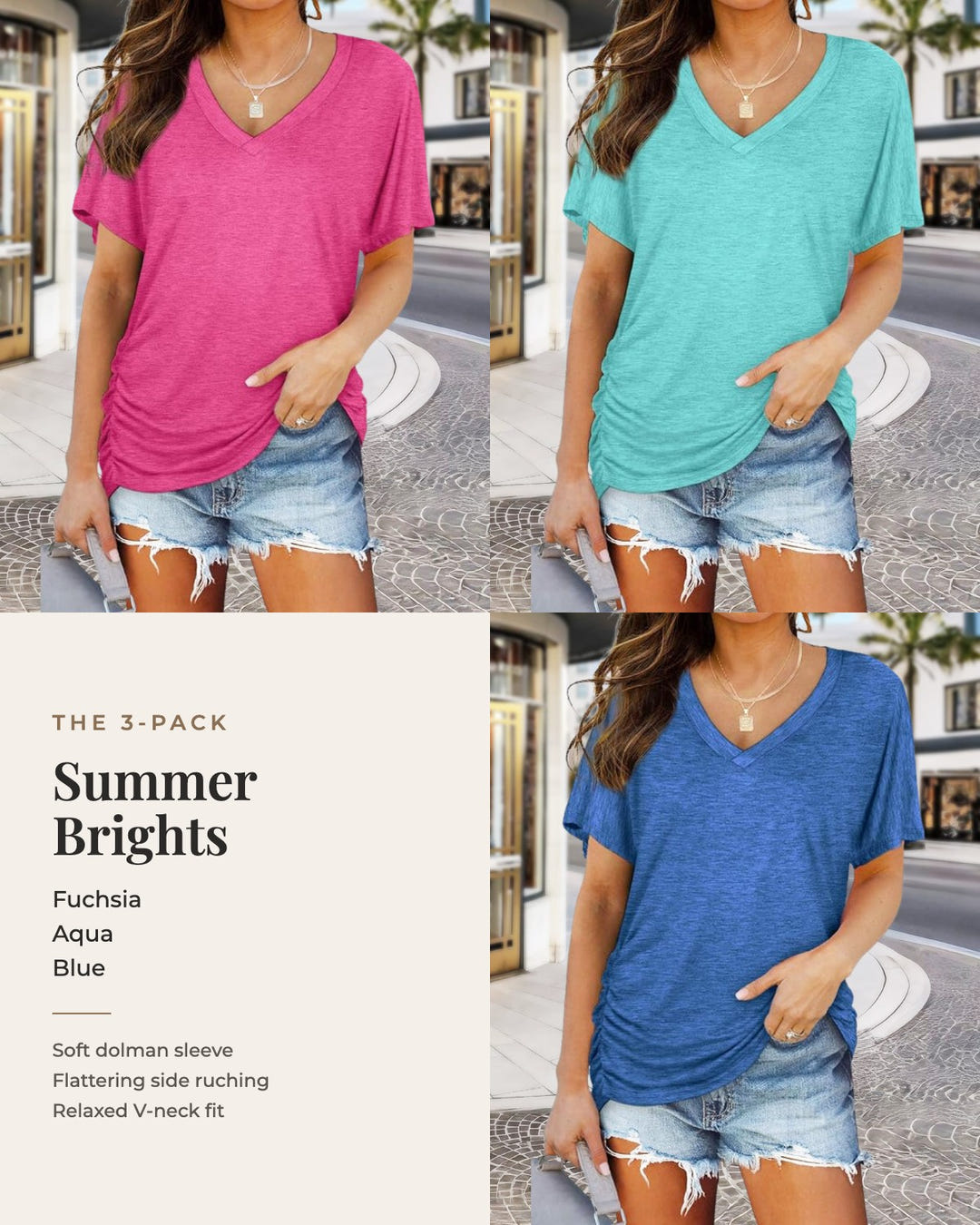 Lorrie 3-pack in fuchsia, aqua and blue