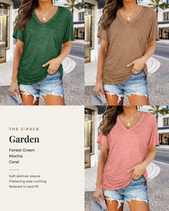 Lorrie 3-pack in forest green, mocha and coral