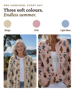 Lulu | Cat Print Button Cardigan available in 3 colours: beige, pink, light blue