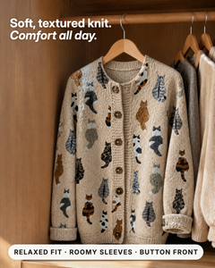 Lulu | Cat Print Button Cardigan fabric close-up