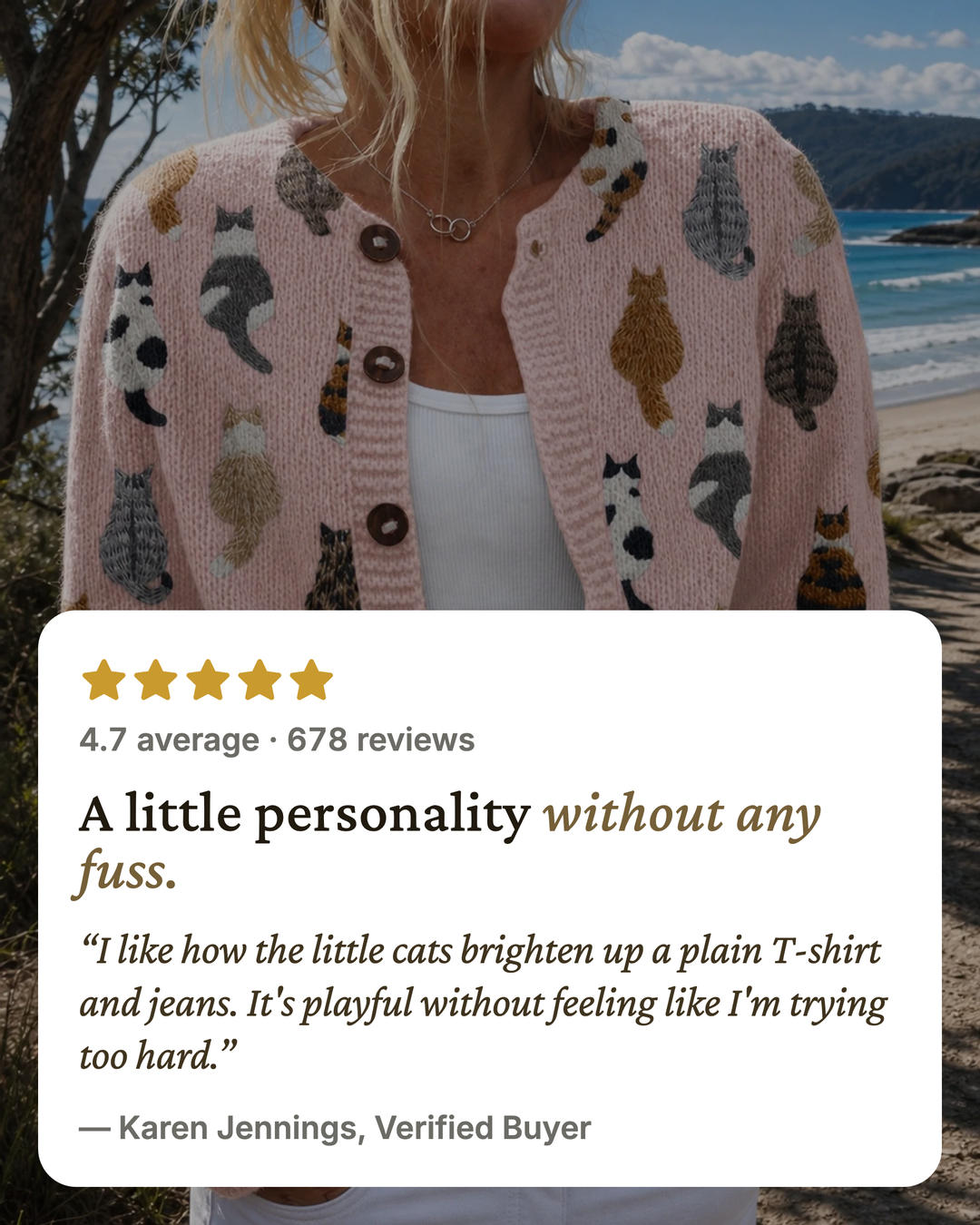 Lulu | Cat Print Button Cardigan five star customer review