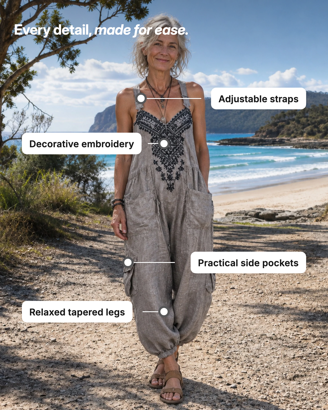 Mae | Embroidered Boho Dungaree Jumpsuit details