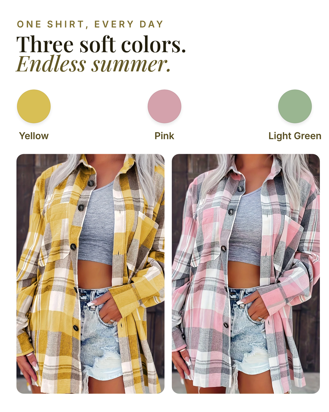 Marjolaine | Gingham Long-Sleeve Shirt available in 3 colours: yellow, pink, light green