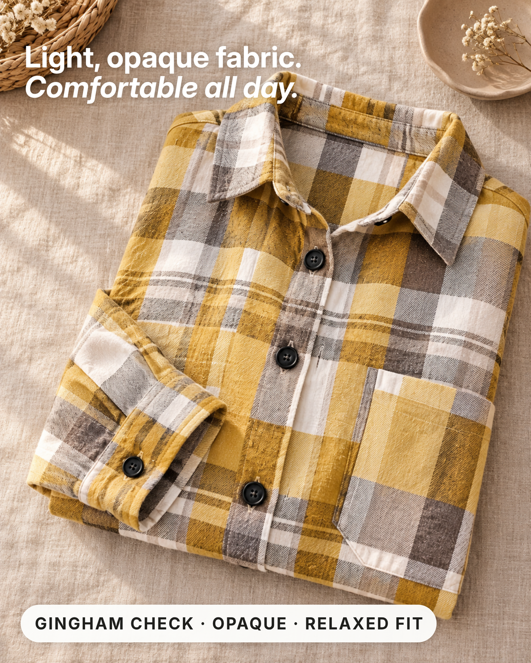Marjolaine | Gingham Long-Sleeve Shirt fabric close-up