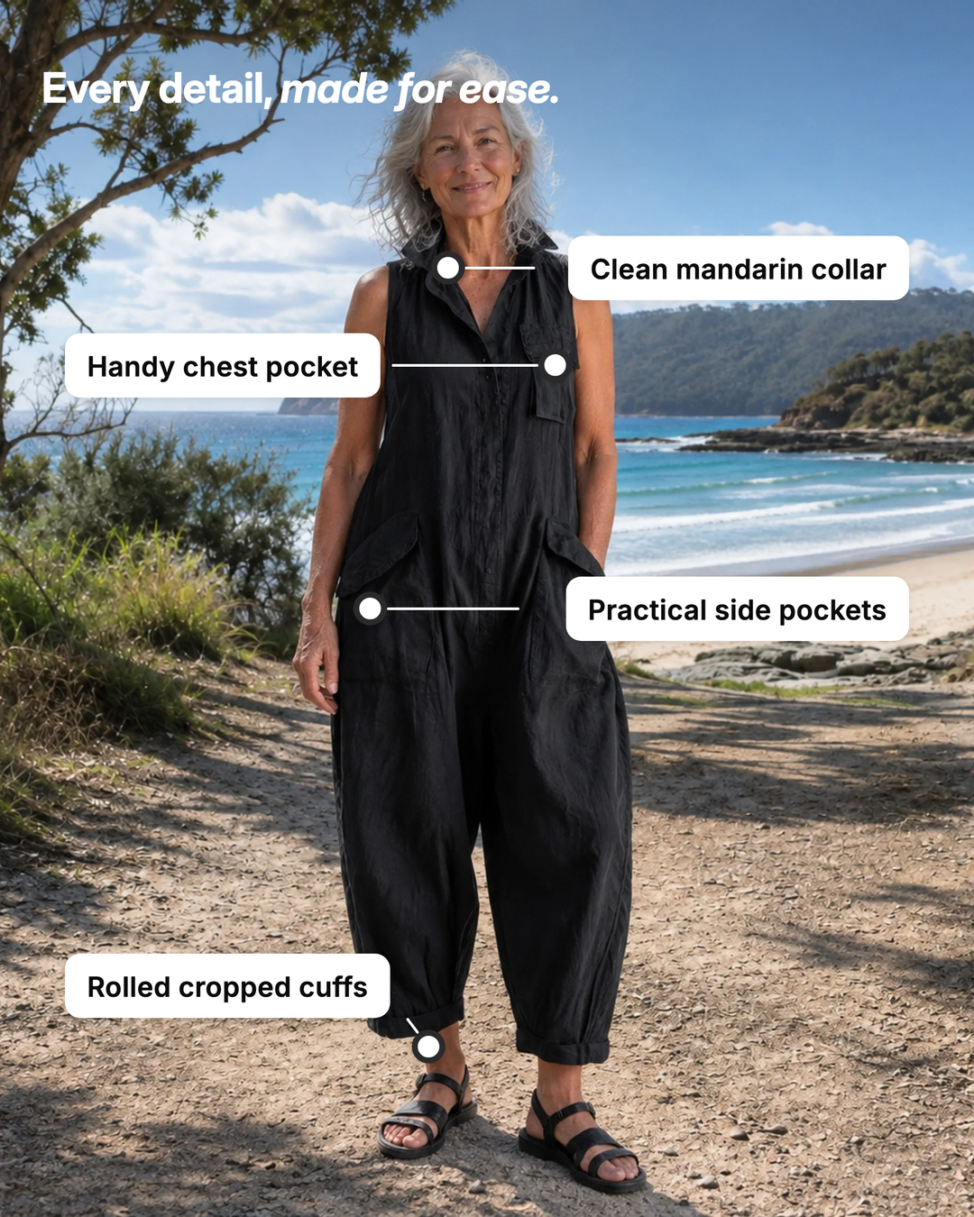 Marlo | Utility Pocket Linen Jumpsuit details