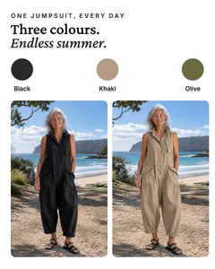 Marlo | Utility Pocket Linen Jumpsuit available in 3 colours: black, khaki, olive