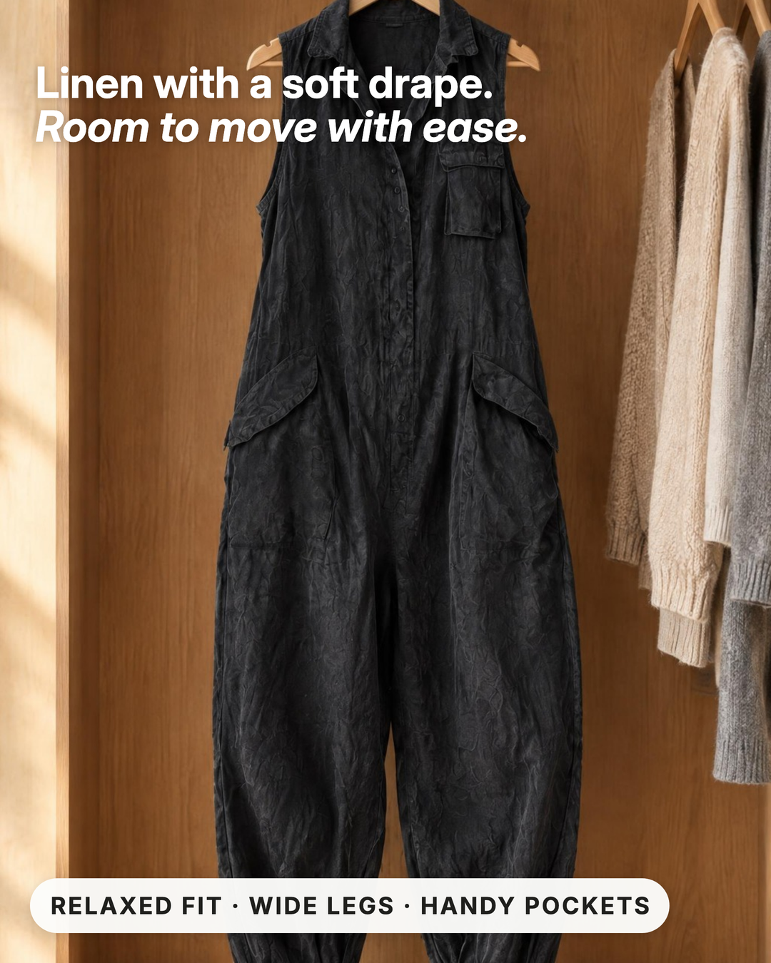 Marlo | Utility Pocket Linen Jumpsuit fabric close-up
