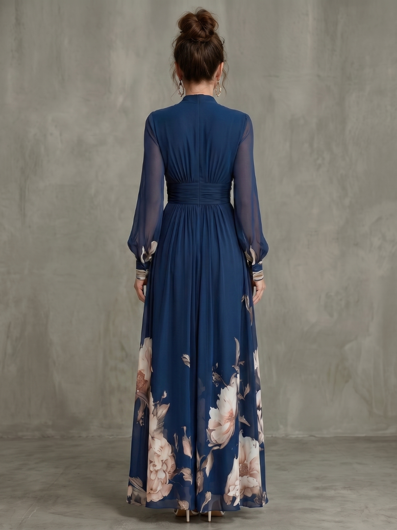 Yasmeen | Floral Hem Sheer Sleeve Maxi Dress