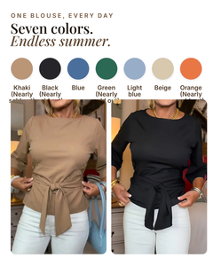 Modesty | Adjustable Tie-Waist Top available in 7 colours: khaki (nearly sold out), black (nearly sold out), blue, green (nearly sold out), light blue, beige, orange (nearly sold out)