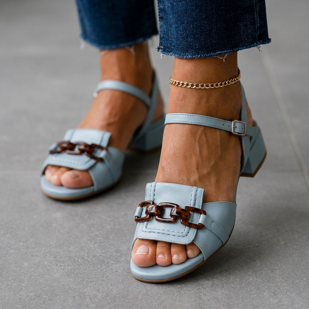 Nan Elegant Coastline Sandals worn as a pair