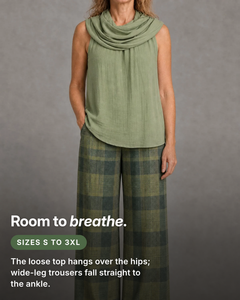 Nanci | Cowl-Neck Top and Plaid Trouser Set fit and sizes