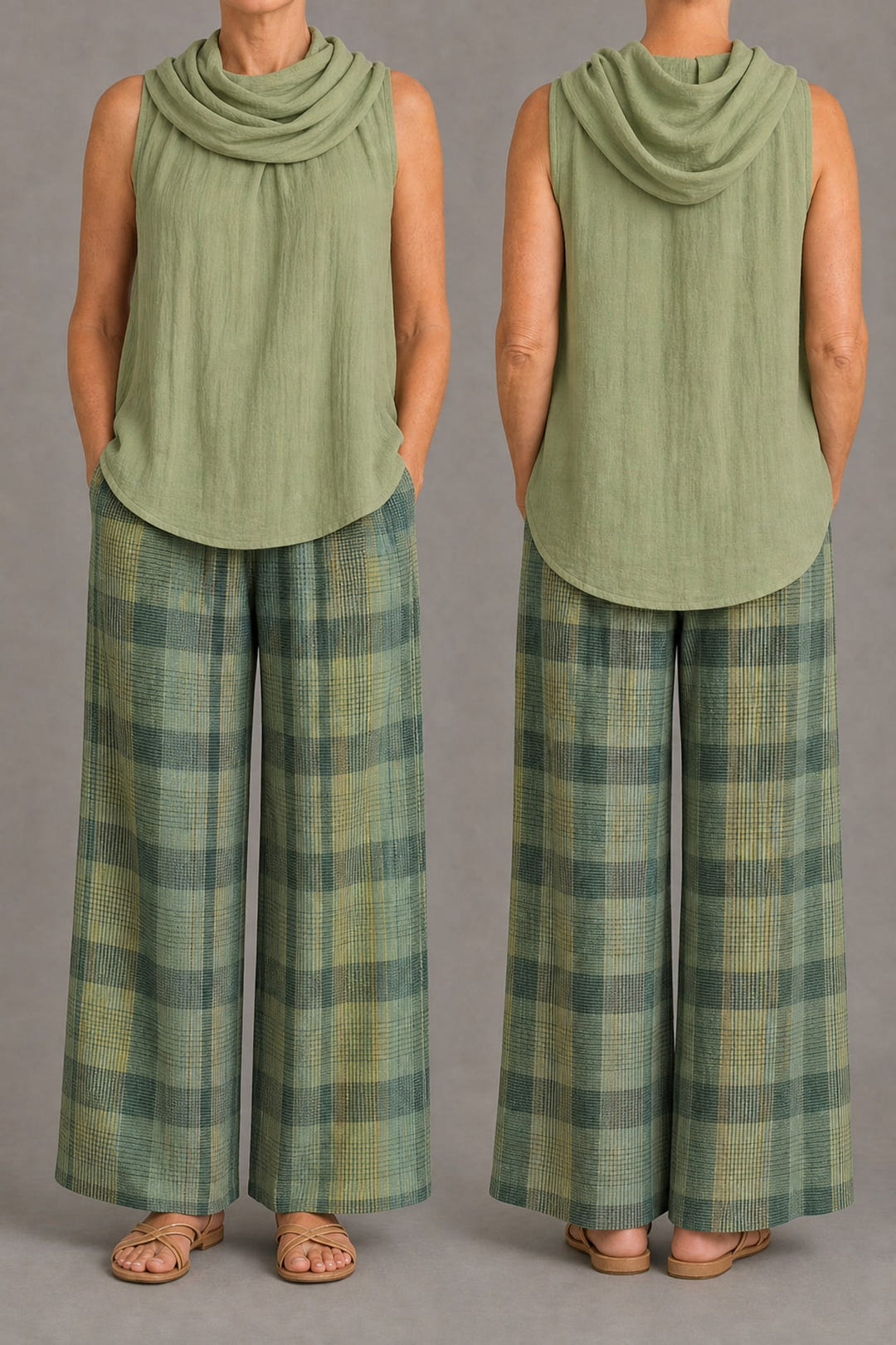 The green set from the front and the back