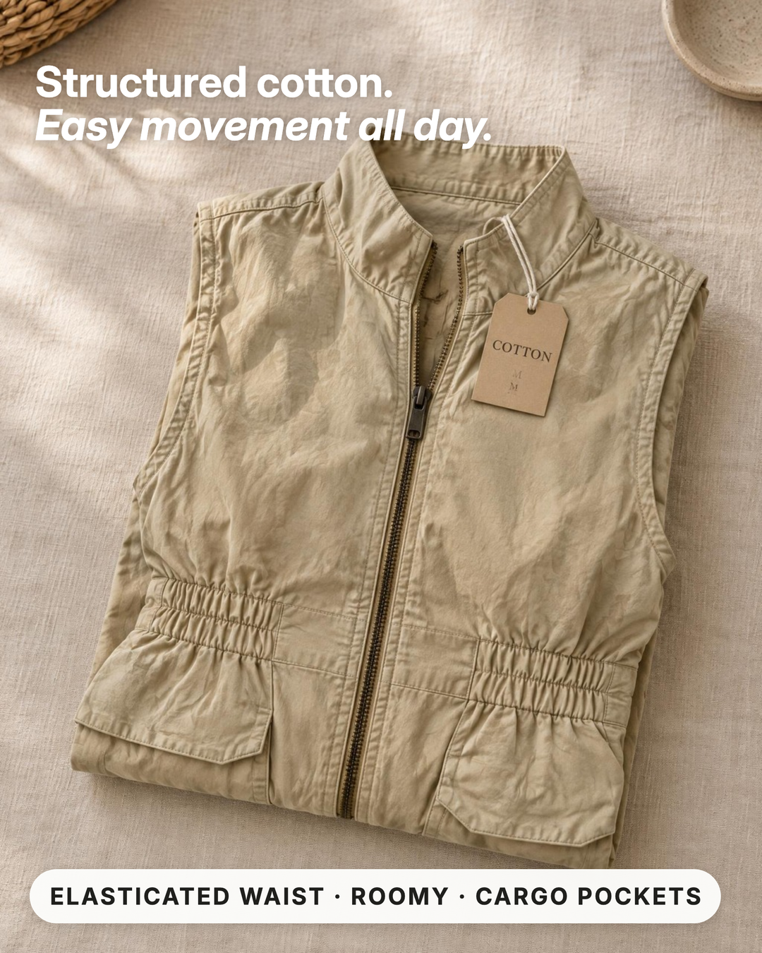 Nettie | Utility Cargo Zip Jumpsuit fabric close-up