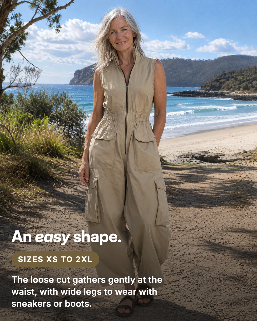 Nettie | Utility Cargo Zip Jumpsuit fit and sizes