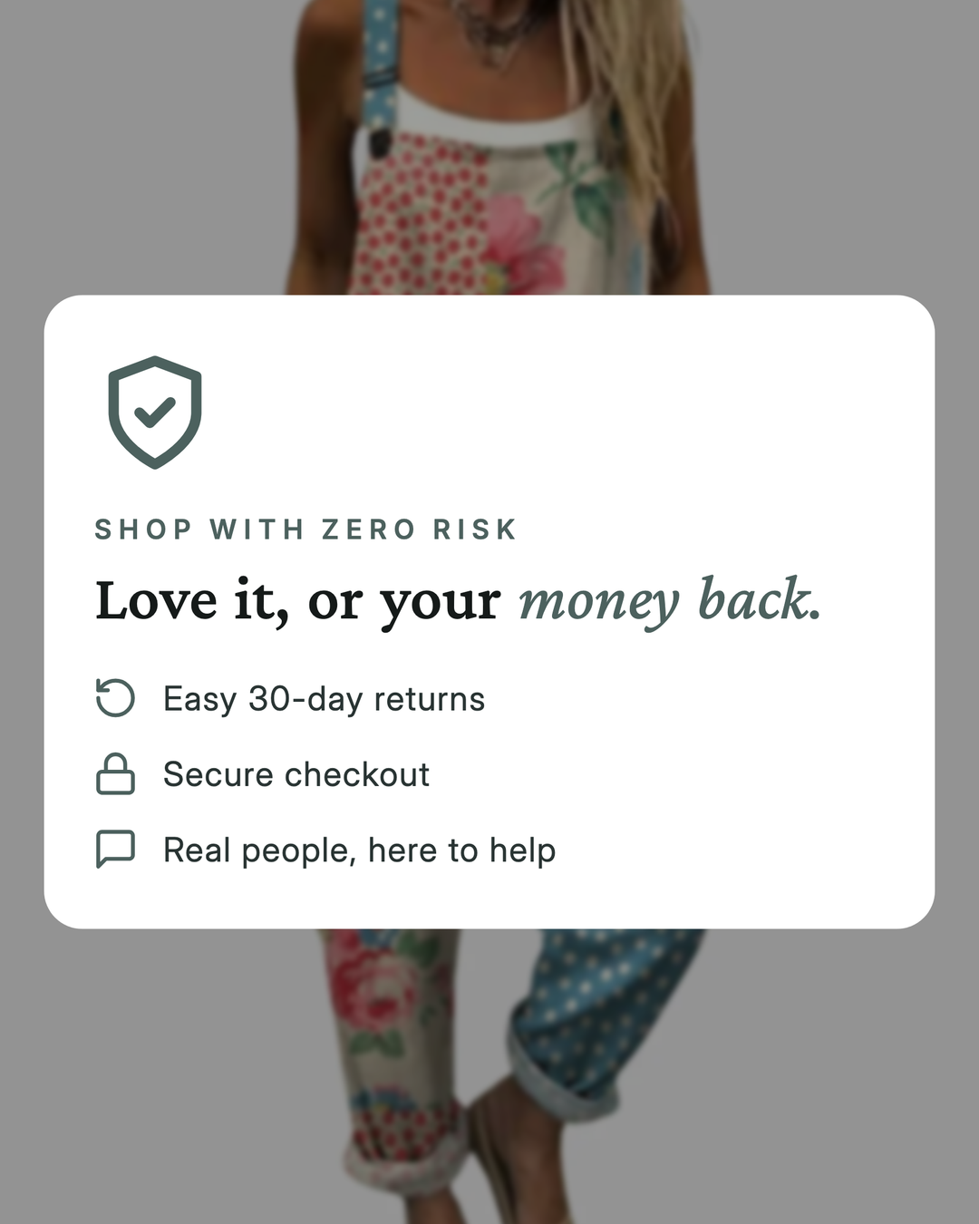 Nicola | Printed Linen Overalls money-back guarantee