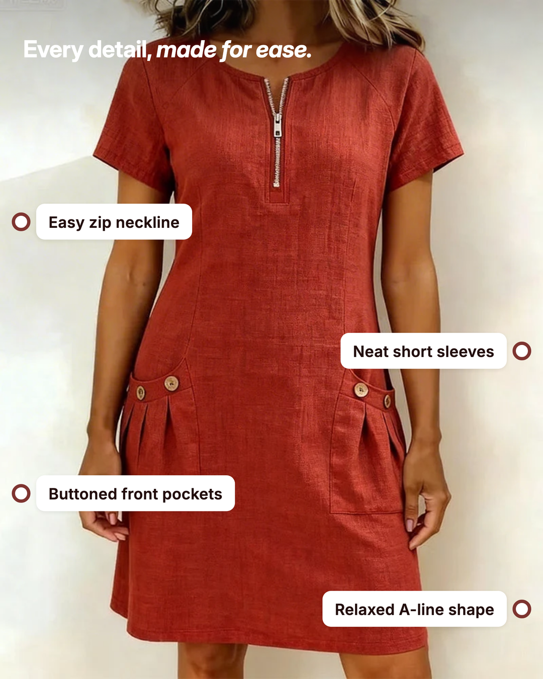 Noeleen | Cotton Zip-Neck Dress details