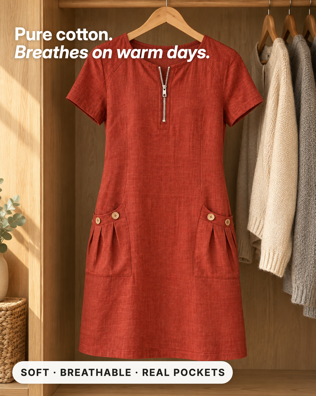Noeleen | Cotton Zip-Neck Dress fabric close-up