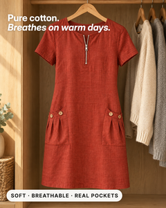 Noeleen | Cotton Zip-Neck Dress fabric close-up