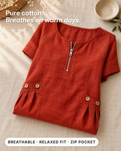 Noeleen | Cotton Zip-Pocket Dress fabric close-up