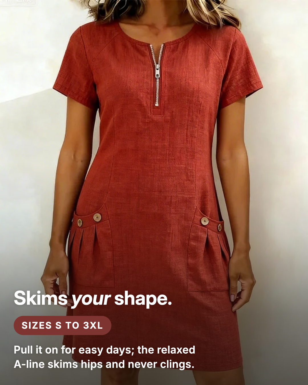 Noeleen | Cotton Zip-Neck Dress fit and sizes