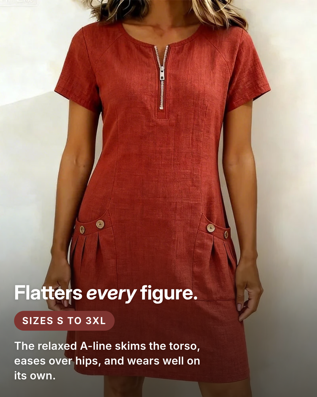 Noeleen | Cotton Zip-Pocket Dress fit and sizes