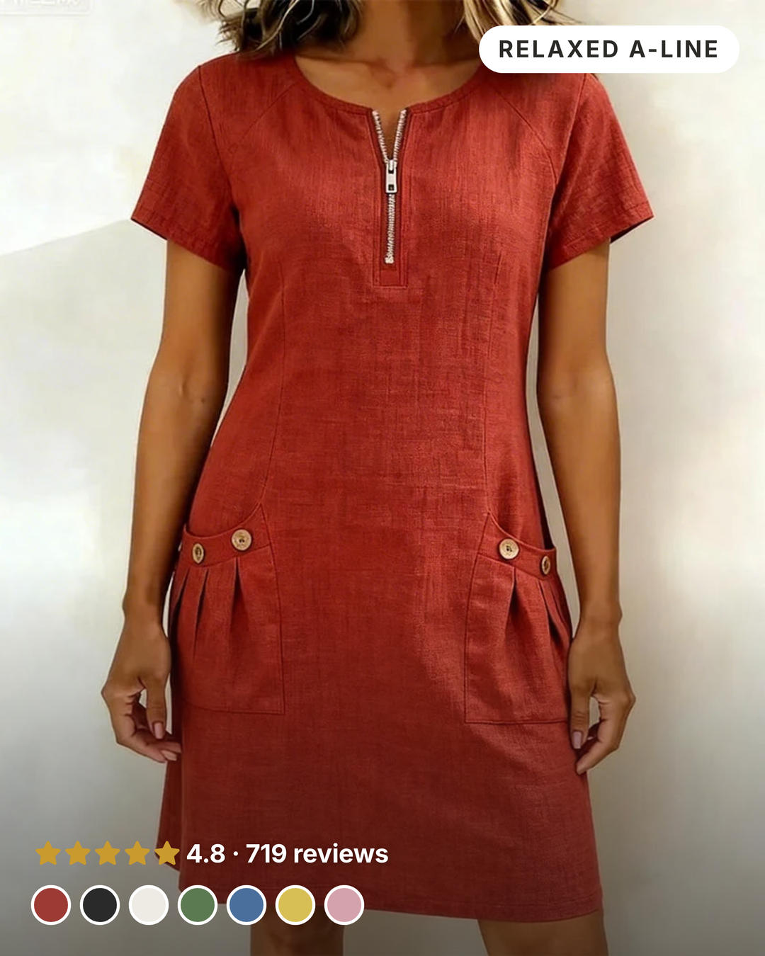 Noeleen | Cotton Zip-Pocket Dress in red