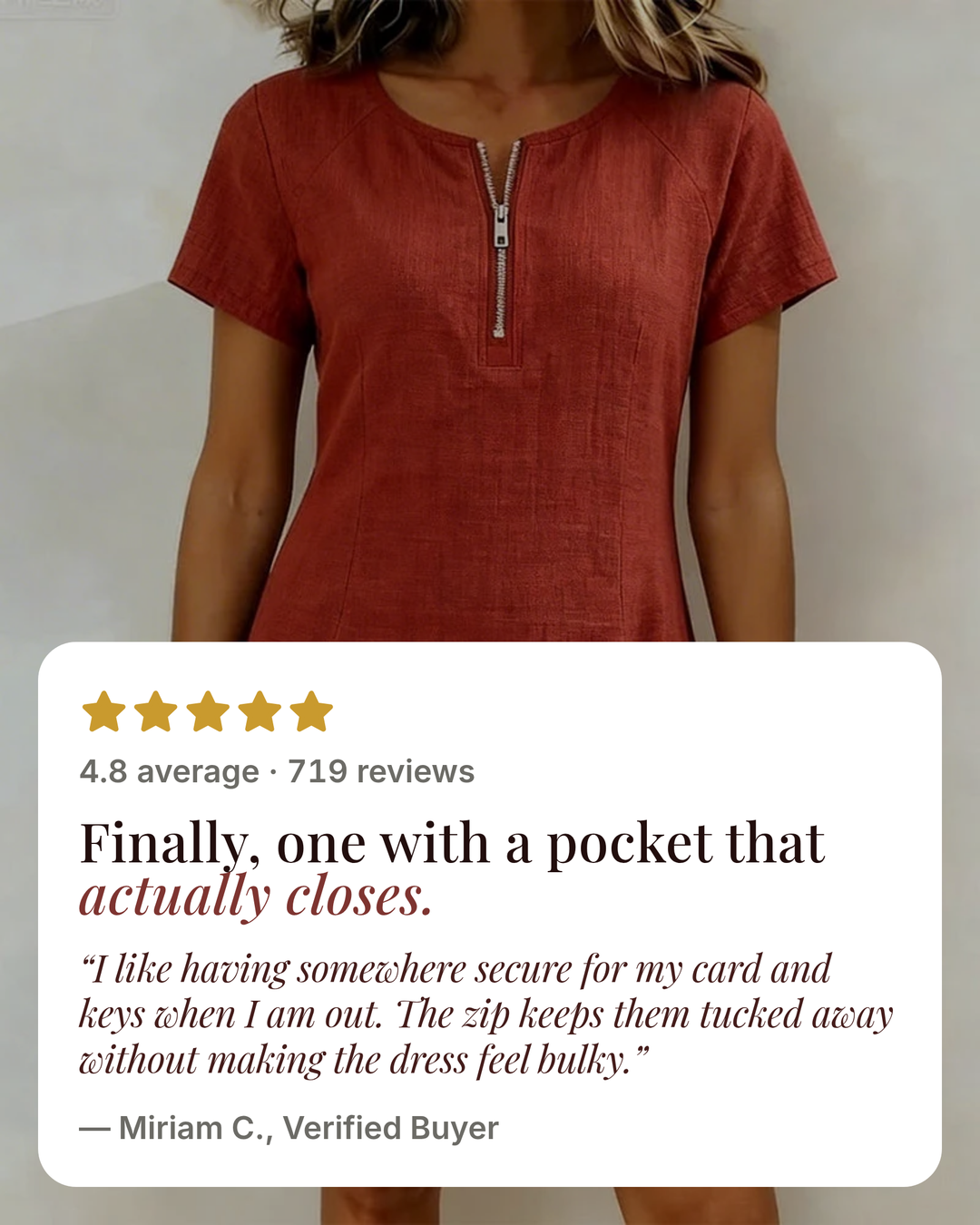 Noeleen | Cotton Zip-Pocket Dress five star customer review