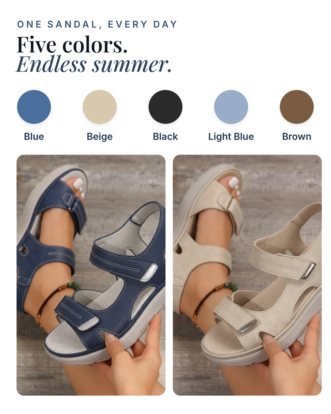 Norma | Orthopaedic Support Sandal available in 5 colours: blue, beige, black, light blue, brown