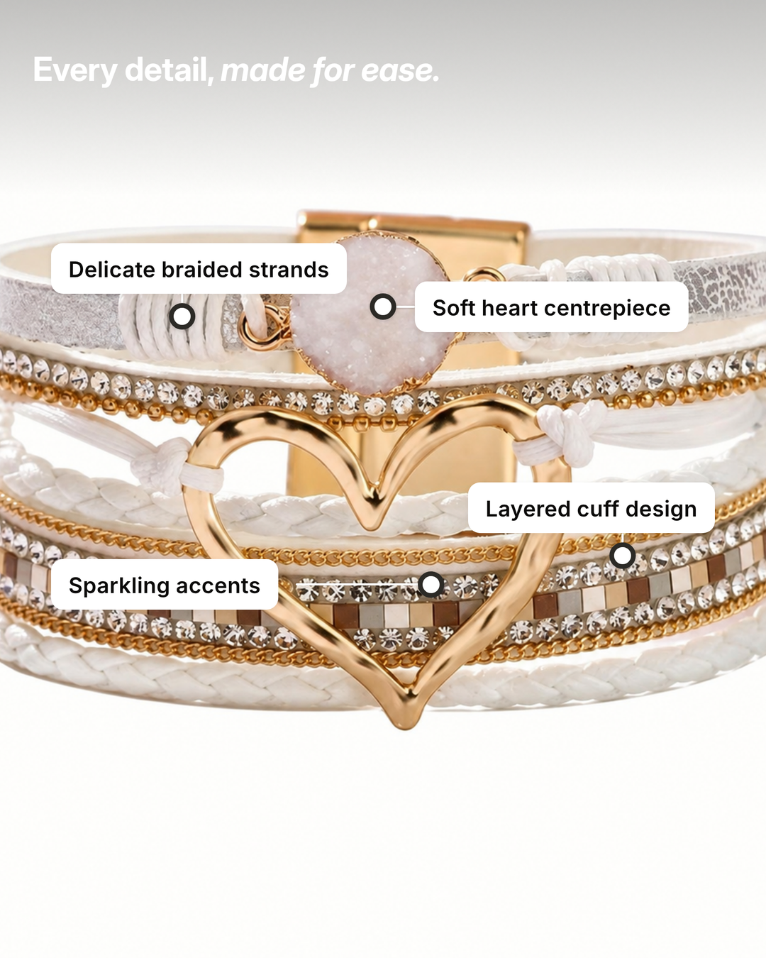 Nyla | Layered Heart Cuff Bracelet details