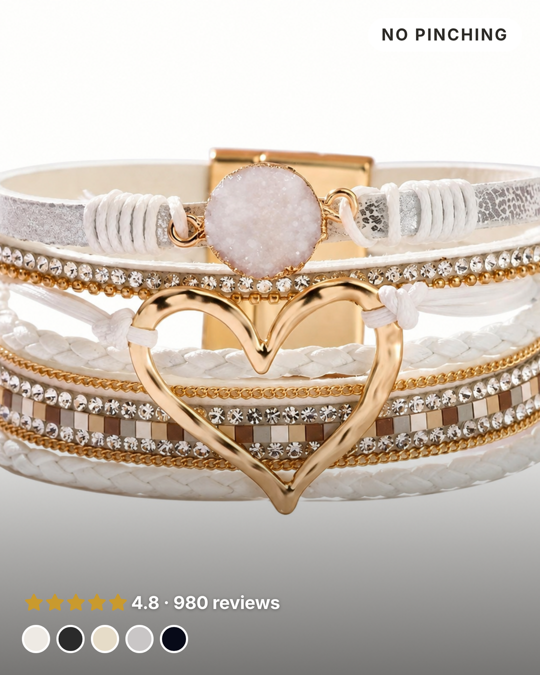 Nyla | Layered Heart Cuff Bracelet in white