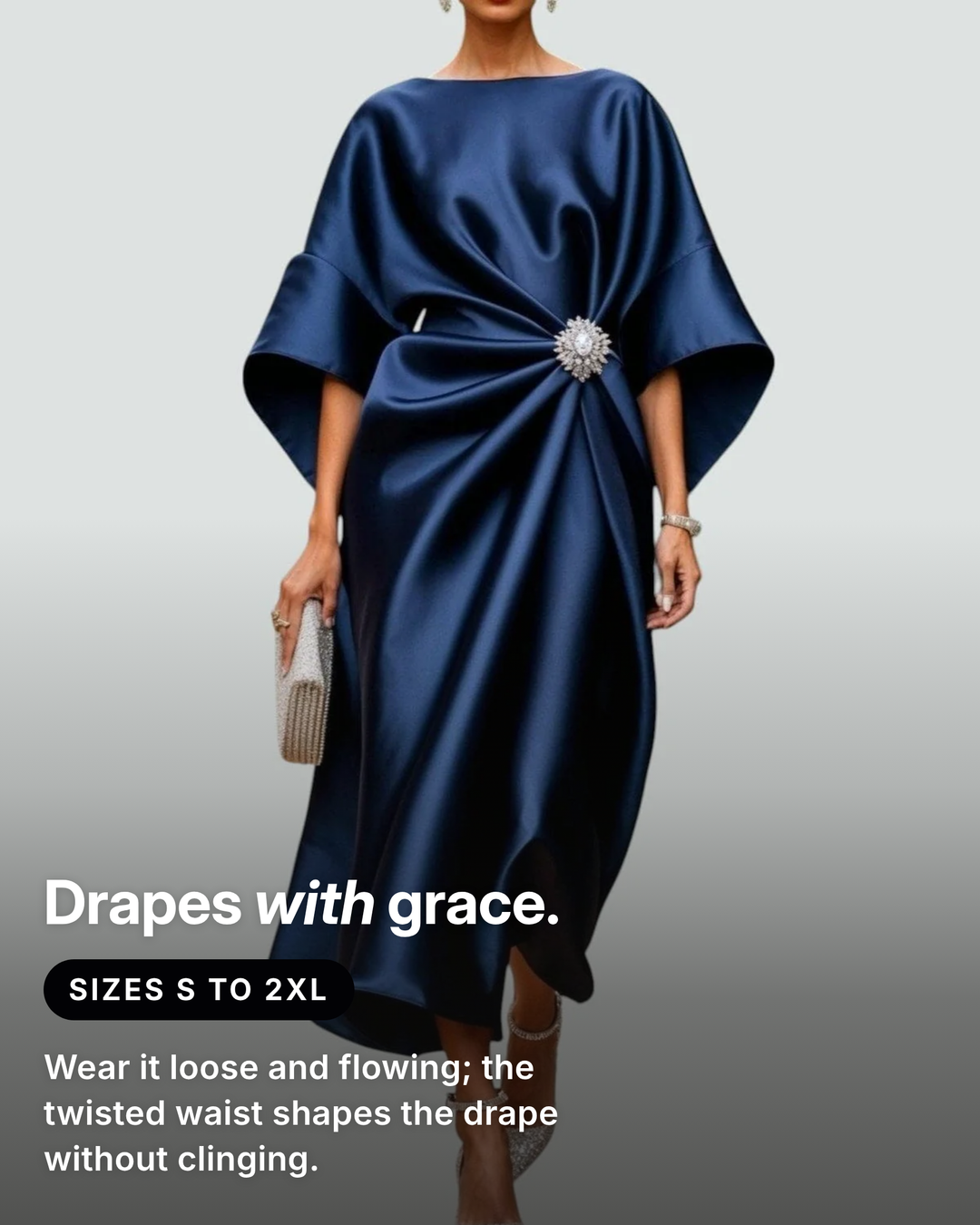 Olivia-Grace | Draped Satin Evening Dress fit and sizes