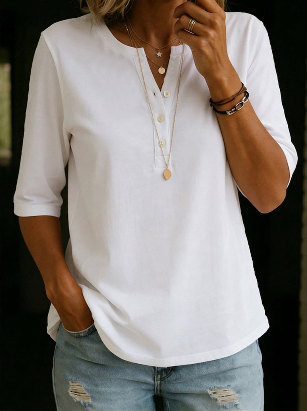 Meegan | Buttoned Henley Top
