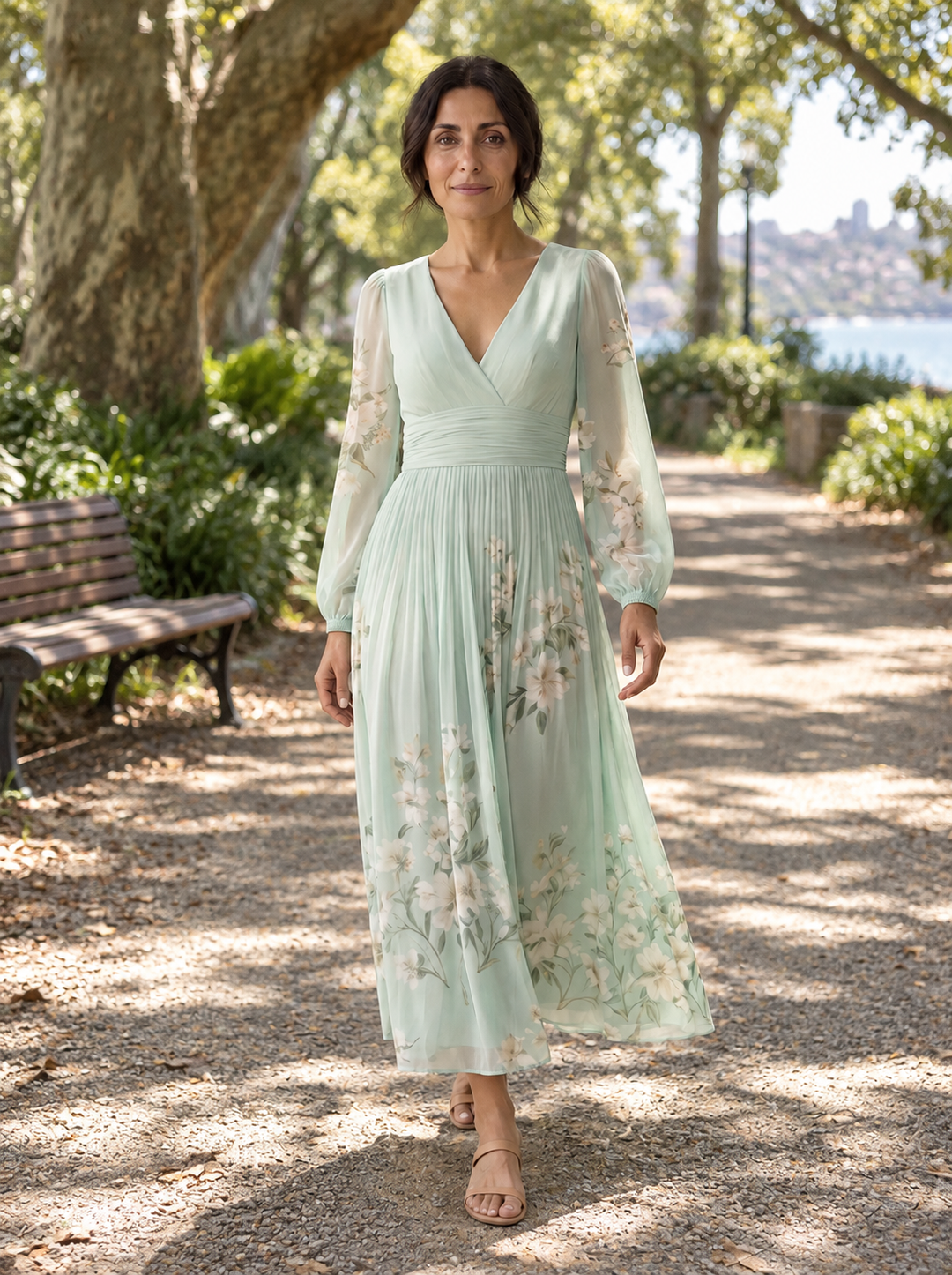 Daryl | Light Green Floral Midi Dress