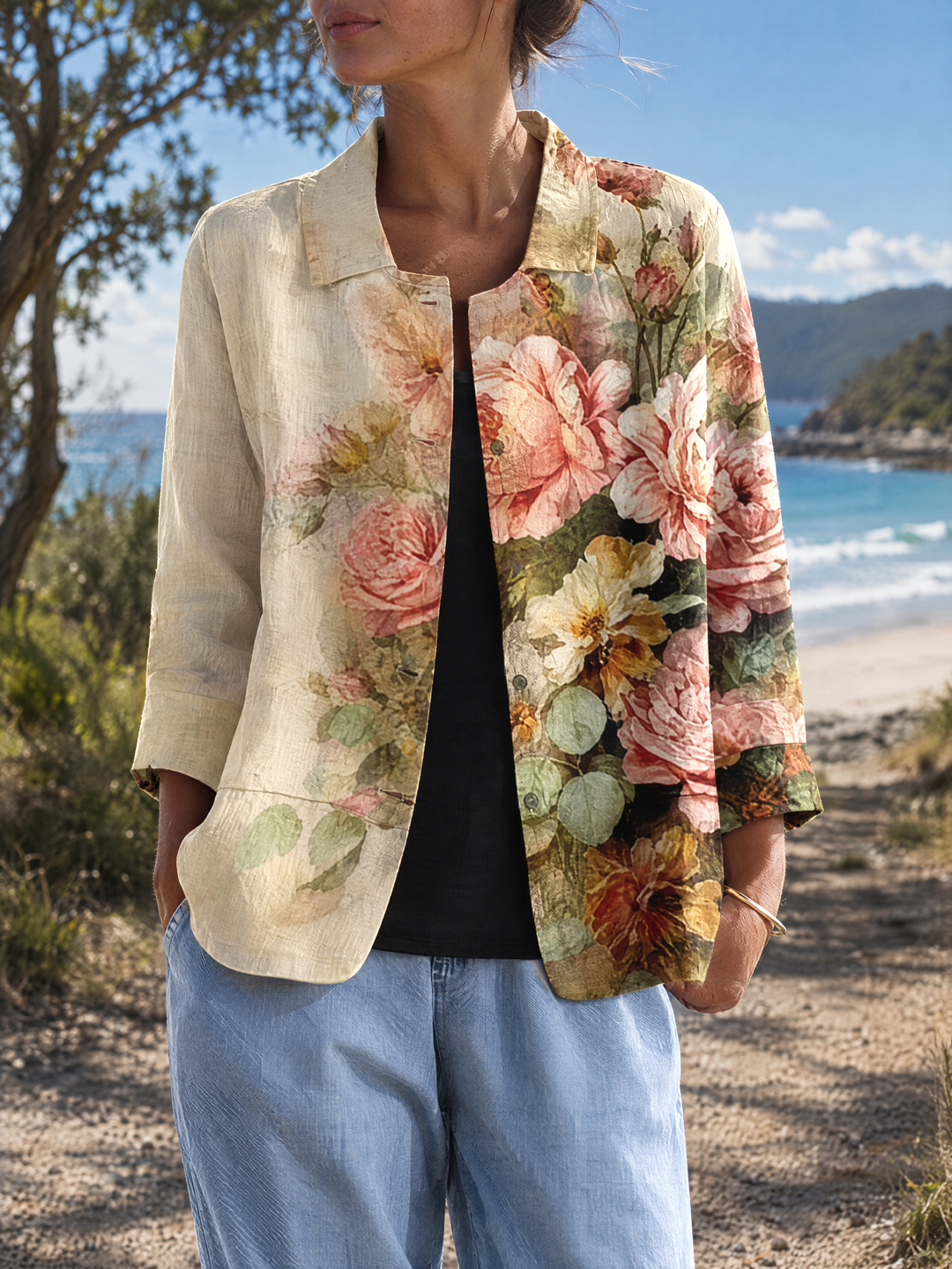Sanjana | Floral Open-Front Jacket