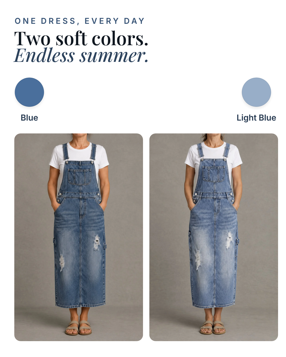 Patsy | Back-Slit Denim Overall Dress available in 2 colours: blue, light blue