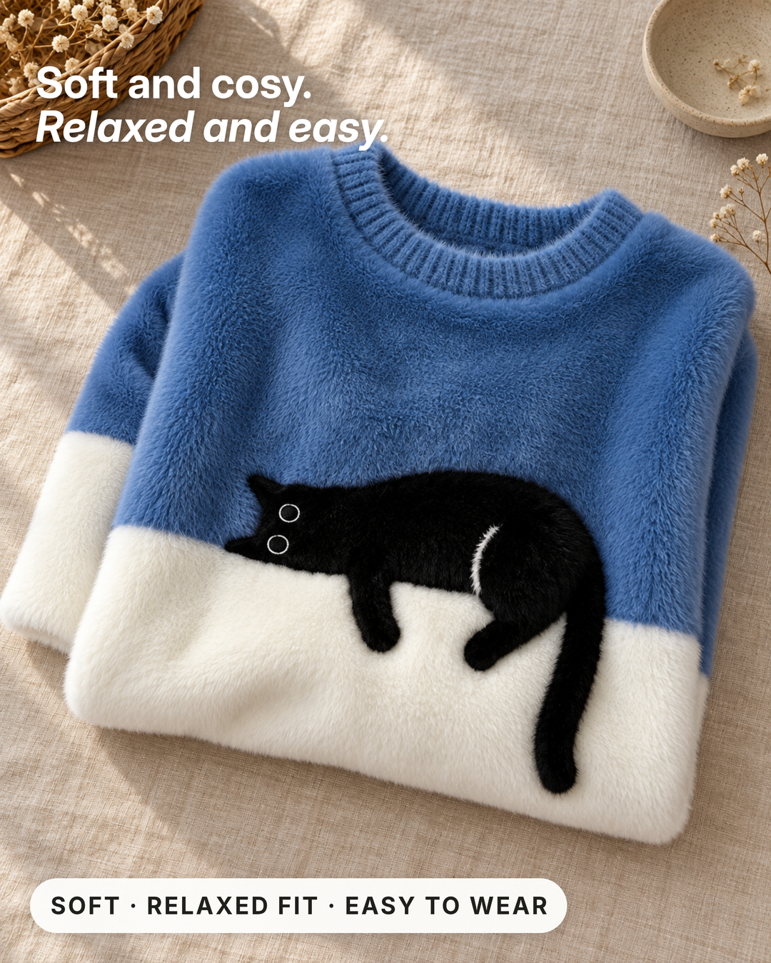 Pyper | Cosy Cat Graphic Sweater fabric close-up