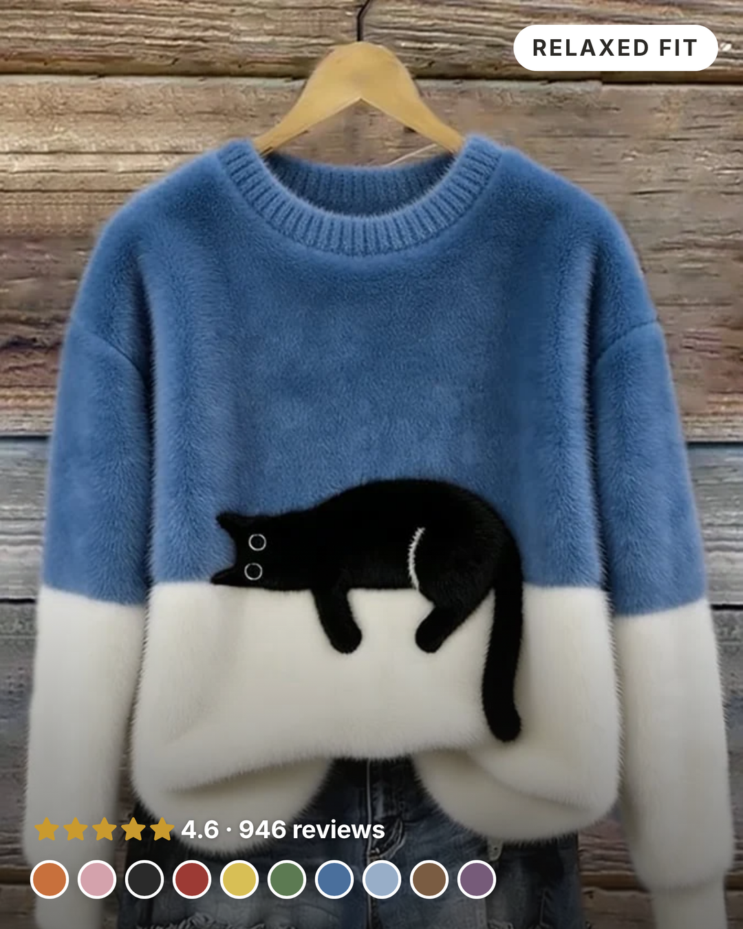 Pyper | Cosy Cat Graphic Sweater in blue