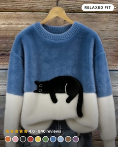 Pyper | Cosy Cat Graphic Sweater in blue