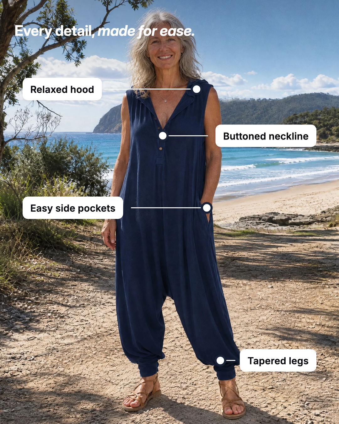 Rae | Casual Hooded Harem Jumpsuit details