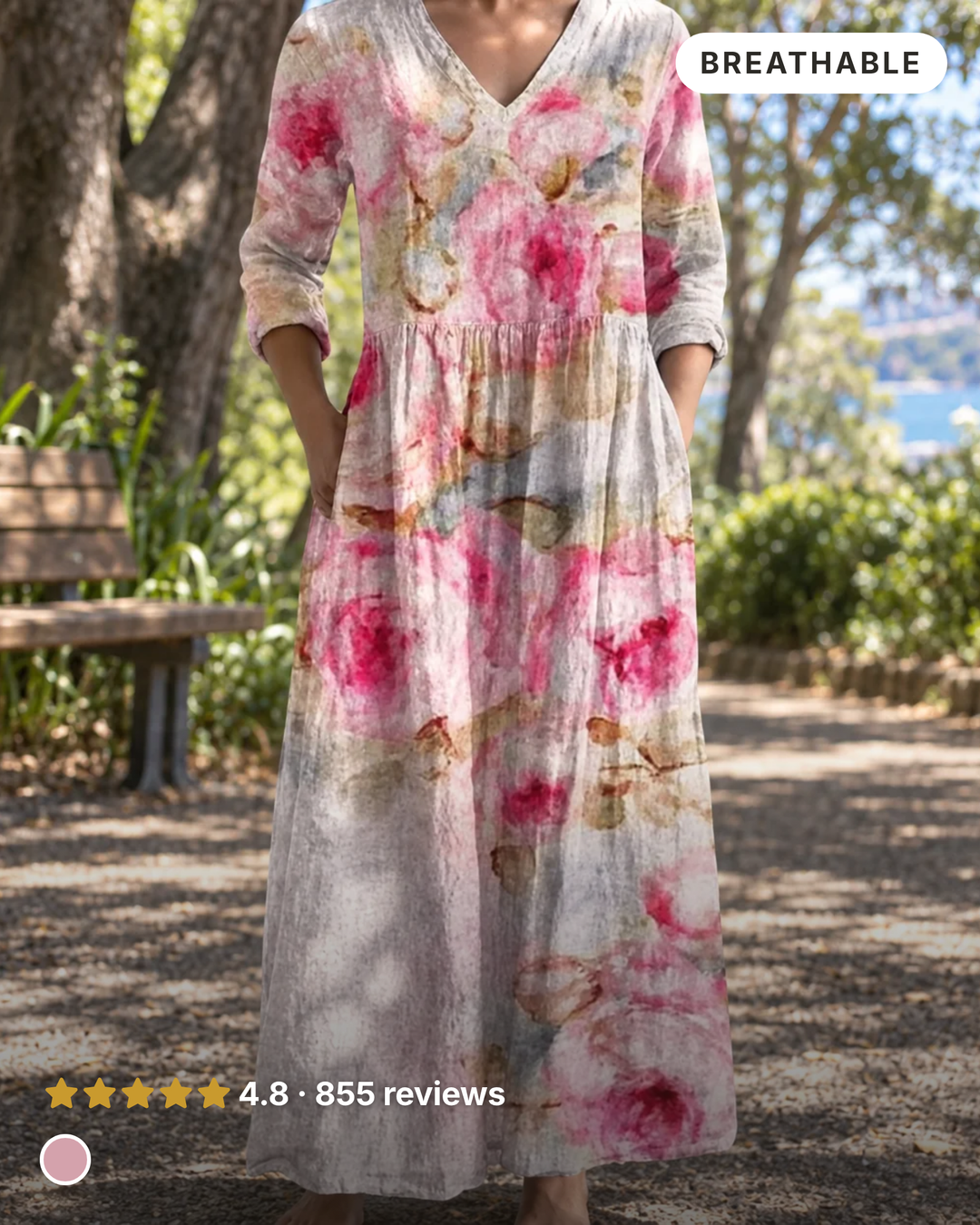 Rain | Floral Summer Midi Dress in pink