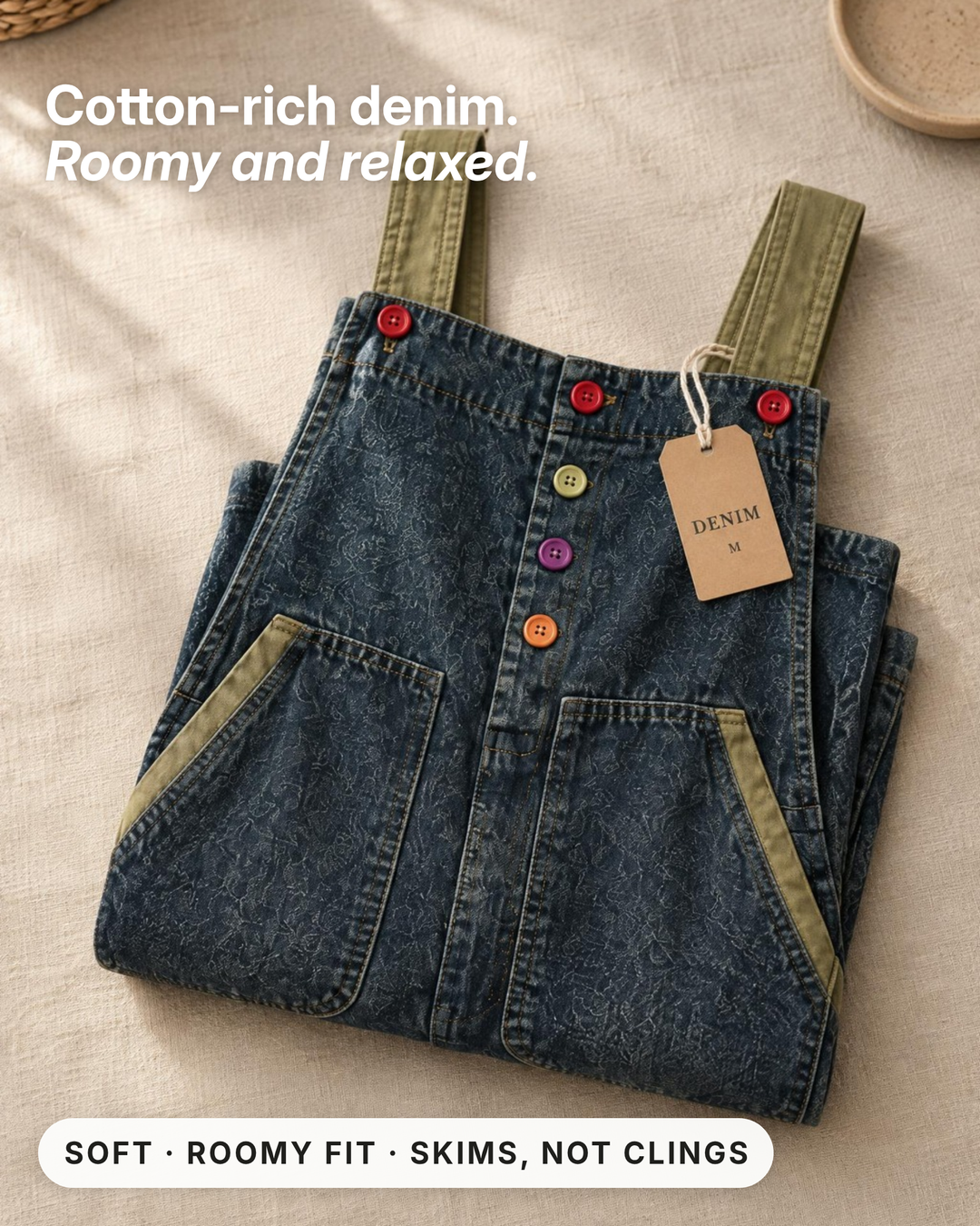 Rosanne | Balloon-Leg Denim Overalls fabric close-up