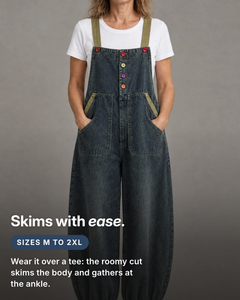 Rosanne | Balloon-Leg Denim Overalls fit and sizes