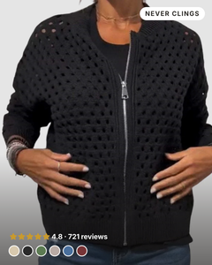 Roselyn | Hollow-Knit Zip Cardigan in black