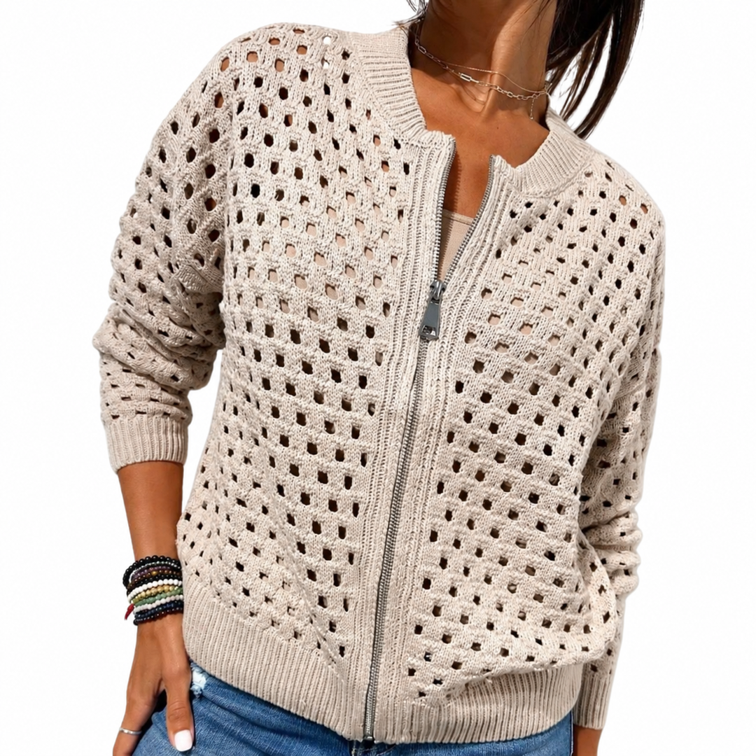 Roselyn | Hollow-Knit Zip Cardigan