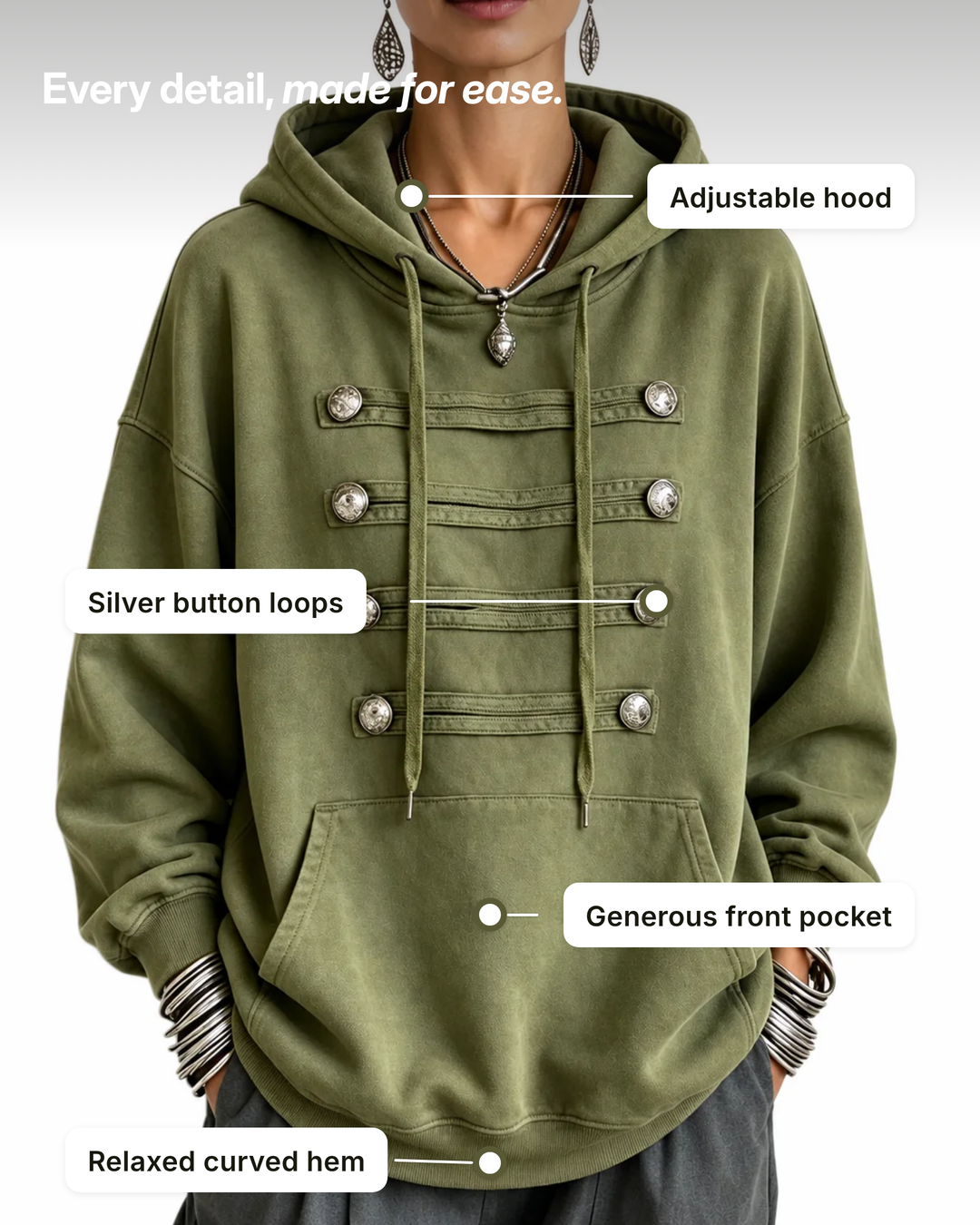 Salene | Military Detail Hoodie details