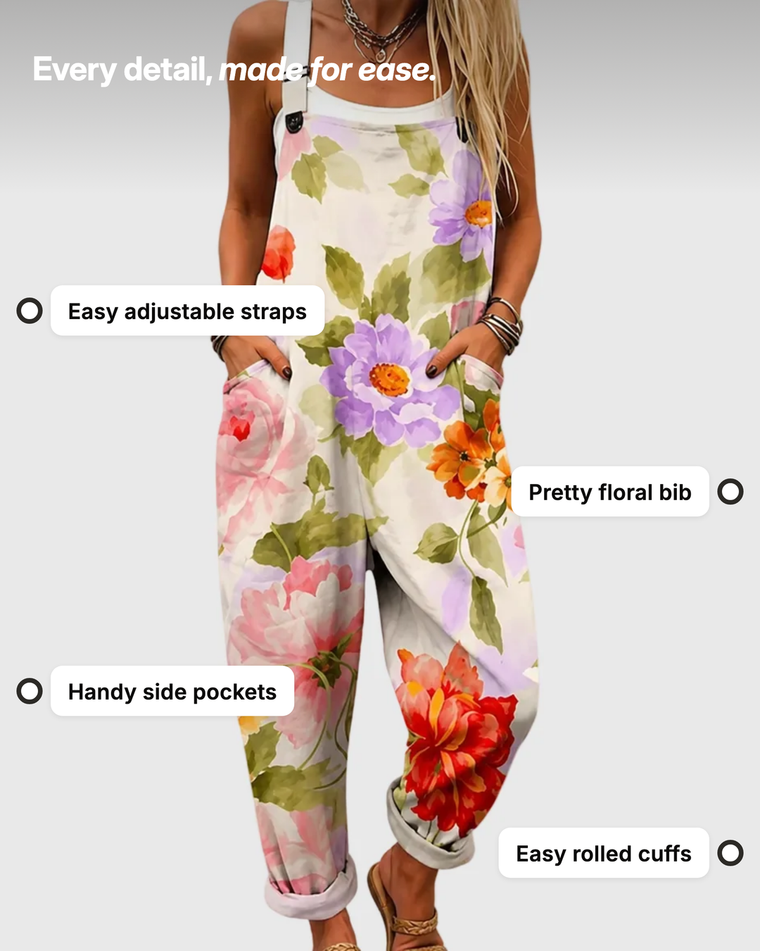 Sandra | Watercolour Floral Overalls details